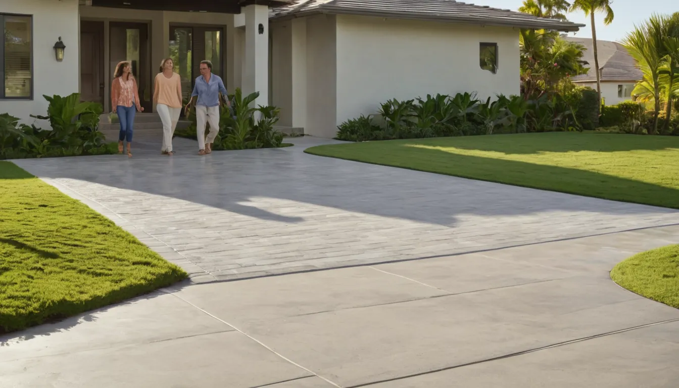 A freshly finished concrete driveway in front of a New Port Richey home